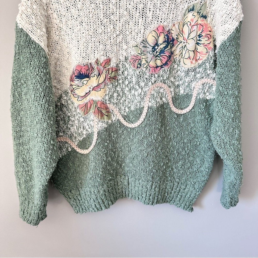 Needles & Yarn Vintage Sweater Large Green Embellished Top Cottage Granny - Picture 3 of 15